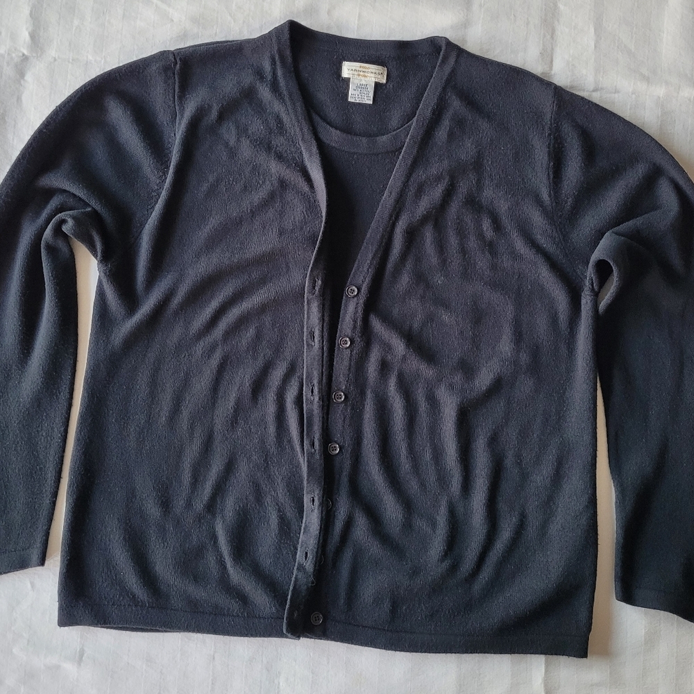 Yarnwork Womens Black Button-Up Cardigan Size L - Picture 1 of 10